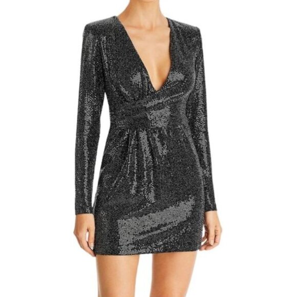 knee length dresses for ladies Ramy Brook Leon Beaded Sequin Cowl Neck Mini Dress in Black
